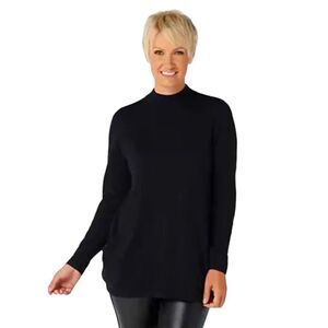 Joan Rivers Black Mock Net Knit Top w/ Pockets Size XS